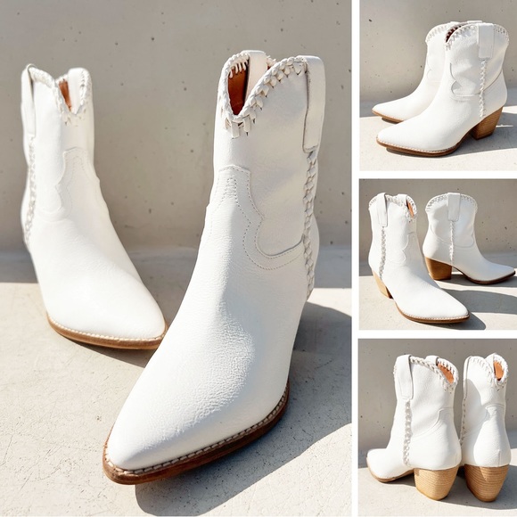 NEW Western Cowboy Whipstitched Ankle Boots
Pointy Toe Block Heel Distress White - Picture 8 of 16